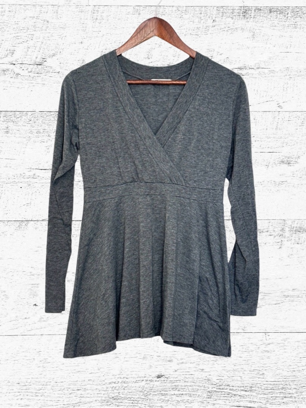 Women's Gray Wrap-Style Long Sleeve Top
